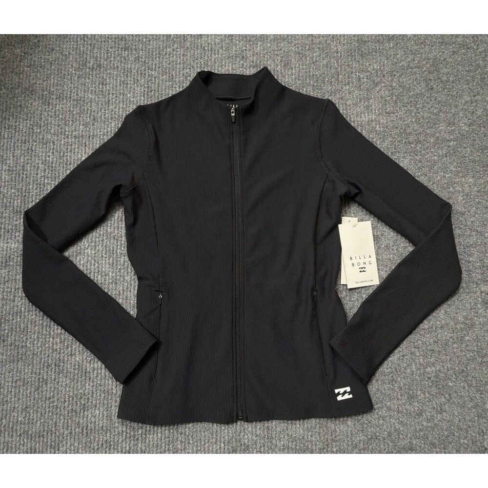 Billabong Swim Coastline Ribbed Track Jacket Women Medium Black Full Zip NEW